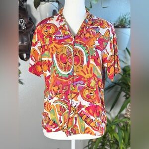 Vintage AKF New York Abstract Print Rayon Shirt Petite